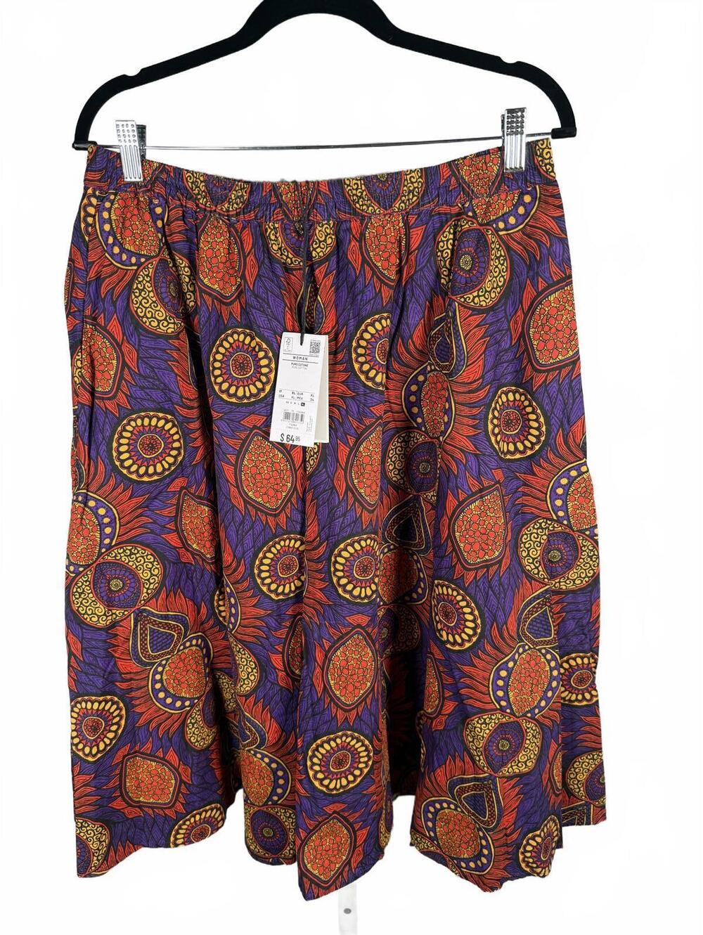 NWT PIOMBO Women's Pure Cotton Printed A-Line Midi Skirt Multicolor Size XL - Picture 3 of 7